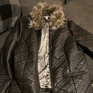 Chico’s Faux Leather/fur Quilted Moto Jacket
